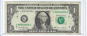 $1 Fantasy TRINARY ALTA SOMMA 5 di un tipo 8s serie # banconota da un dollaro G88993888A - Foto 1 di 3