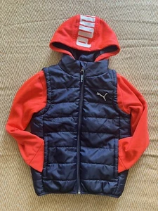 Puma Hooded Vest Jacket  Kids US 6 Navy Blue & Orange - Picture 1 of 7