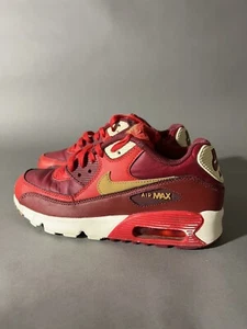 NIKE Air Max 90 Youth Kid's Casual Shoes Red/Gold 833412 602 Size 6Y - Picture 1 of 10