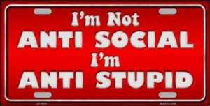 Anti Social Novelty Metal License Plate Tag - Picture 1 of 2