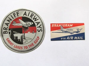 MID 1940'S BRANIFF AIRWAYS AIRLINES LUGGAGE & MAILING DECAL LABEL - Picture 1 of 3