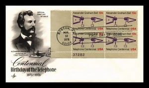 US COVER TELEPHONE CENTENNIAL FDC SCOTT 1683 PLATE BLOCK ALEXANDER GRAHAM BELL - Picture 1 of 2