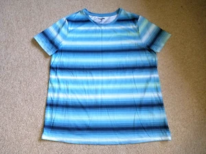 NWOT Womens Top-LANDS' END-blue/white/yellow striped 100% cotton knit ss-M - Picture 1 of 4