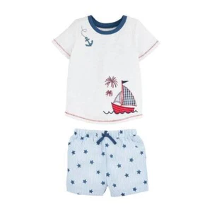 Mud Pie Sail Away Nautical Patriotic Sailboat Short Set 12-18 Months - Picture 1 of 2