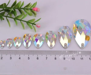 Piedra de imitación transparente AB cosida vidrio cristal lágrima espalda plana tamaño selección - Imagen 1 de 10