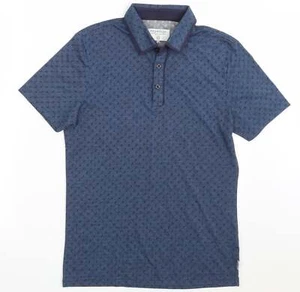 Polo in poliestere geometrico blu Mish Mash da uomo taglia S con colletto - Foto 1 di 12