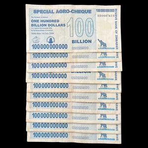 10x Zimbabwe 100 Billion Dollar Agro Cheque Bill Banknote Money - Pre Trillion - Picture 1 of 5