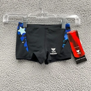 TYR Swimwear Boys 22 Black Blue 100% Polyester Durafast Boxer Shorts New $48 - Picture 1 of 7