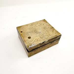 Vintage Brass Asian Art Embossed Container Wood Box MCM Retro China - Picture 1 of 12