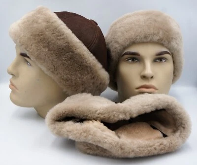 100% Sheepskin Shearling Leather Fur Beanie Round Bucket Hat S-3XL ESPRESSO TEAK - Image 1 of 4