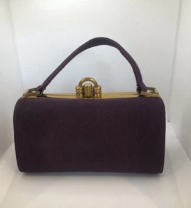 VINTAGE BURGUNDER KLEINE HANDTASCHE MESSINGBESATZ ROLLERKUGELVERSCHLUSS SIEHE FOTOS  - Bild 1 von 10