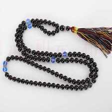 6mm 108 Natural black agate gemstone knot Tassel Necklace Chain Wristband Easter