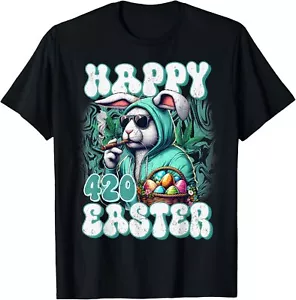 Happy 420 Easter Funny Smoking Easter Bunny Men Women T-Shirt - Picture 1 of 4