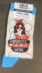 Sock Atomica 'My Favorite Salad is Wine' Unisex Cotton Blend Socks NWT - Picture 1 of 5