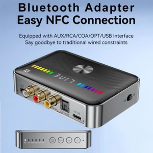New Bluetooth Transmitter Receiver 3.5mm AUX RCA Coaxial Optical USB NFC Adapter - Picture 1 of 16
