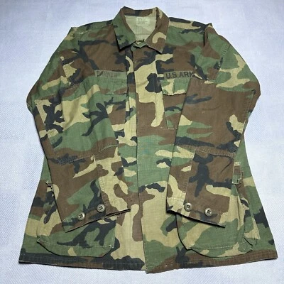 Vintage 1980s Army Woodland Camo Hot Weather Coat Combat BDU Size Small Long - Image 1 of 4