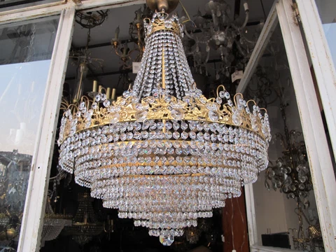 Antique Vnt French Gigant ROME Frame Swarovski Crystal Chandelier 1960's 24" Ø Cover