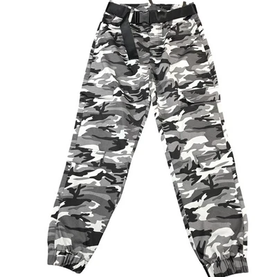 VIP Camo Cargo Pants Womens 7/28 Gray Black Jogger Belted Stretch Casual - Image 1 of 4