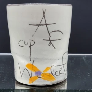 Vintage Signed Art Pottery Cup, Thumb-Dimpled Wabi-sabi Decor - Picture 1 of 10