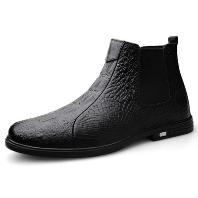 Men's Uniform Dress High Top Boots Genuine Leather Side Zipper Cotton Ankle Shoe - Image 1 of 4