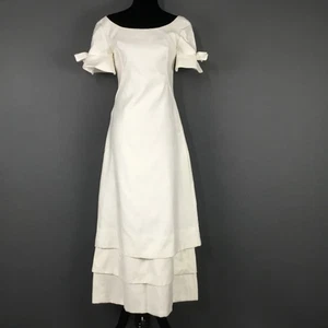 Vintage Emma Domb Dress Womens Small Maxi Bow Sleeve Tiered ILGWU 60s Lined - Picture 1 of 9