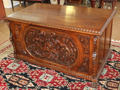 Francisco Sobrinho Renaissance Revival Carved Walnut Desk C1920s Cover
