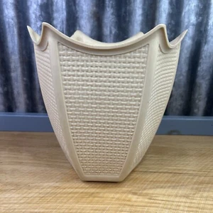 VTG Fesco #8054 Waste Trash Garbage Rubbish Can Bin Beige Faux Woven Wicker USA - Picture 1 of 9