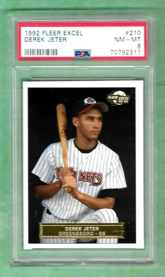 Tarjeta de radiocontrol Derek Jeter 1992 Fleer Excel Rookie #210 clasificación PSA 8 casi nueva-como nueva Yankees Hof Foto 1 de 2
