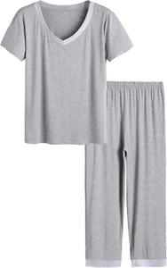 Women'S V-Neck Sleepwear Short Sleeves Top with Pants Pajama Set - Picture 1 of 4