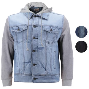 CS Men's Distressed Ripped Stretch Denim Jean Jacket with Removable Hood - Picture 1 of 10