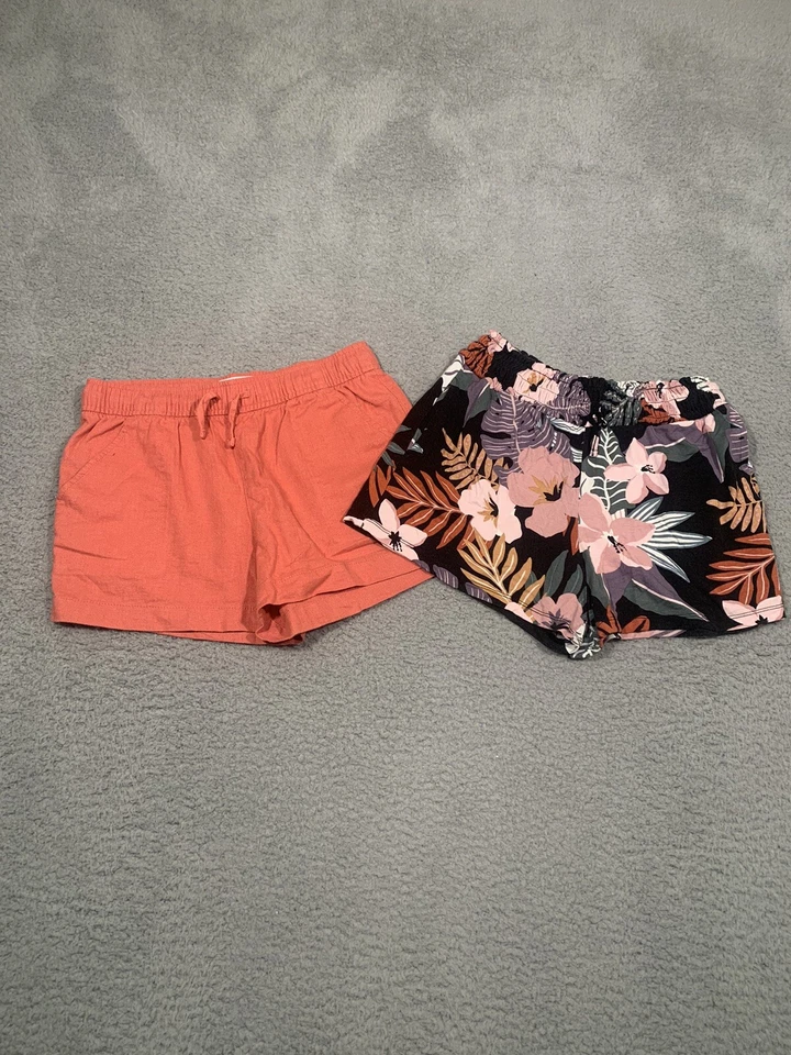 2 Pares de Pantalones Cortos Niñas Bixby Floral Antiguo Azul Marino Lino Salmón Cintura Elástica L 12 Foto 1 de 4