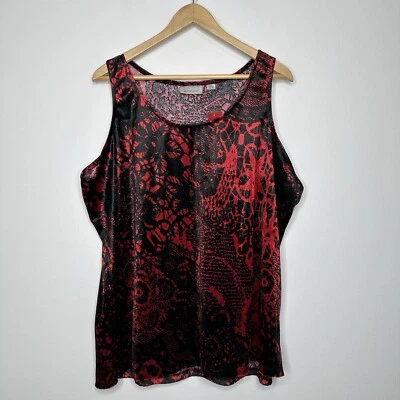 Nuevo con etiquetas Camiseta sin mangas Avenue Shell para mujer talla 26 roja negra terciopelo floral fiesta de Navidad Foto 1 de 4