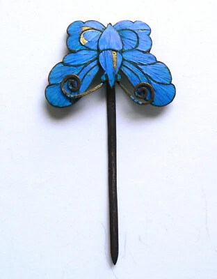 Старинная ВИНТАЖНАЯ синяя заколка для волос зимородка династии Цин 點翠  - Изображение 1 из 2