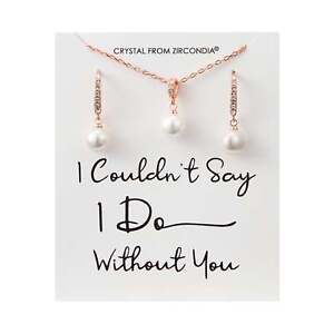 Rose Gold Plated I Couldn't Say I Do Without You Pearl Drop Set Created with Zir
