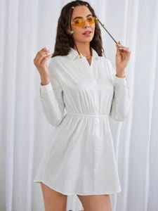 DIP Long Line Button Up Windbreaker Jacket - White - Size 8-10 - NEW - Medium - Picture 1 of 17