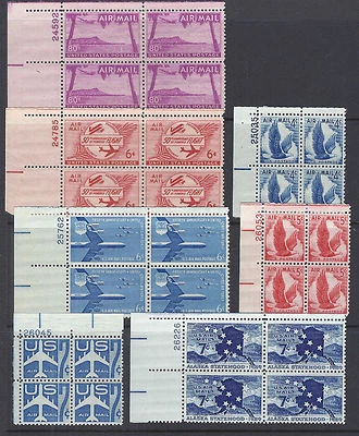 US Airmail Plate Block MNH Lot of 10 different 1952 -1959  C46-C56  P.O. Fresh - Image 1 of 2