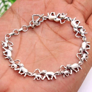 Mother And Baby Elephant bracelet 925 Solid Sterling silver charm jewelry 7.5" - Picture 1 of 2