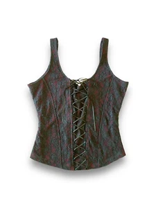 Top cami vintage Y2K sujetadores limitados con cordones de encaje talla 8 busto 32 negro rojo gótico vampiro - Imagen 1 de 16
