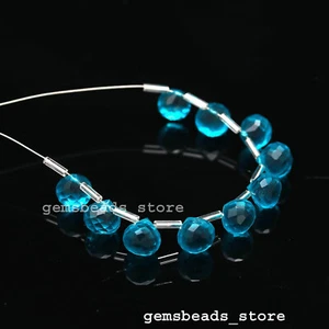 London Blue Topaz Hydro Quartz Onion Top Faceted 9-10 MM Beads 5 Match Pairs - Picture 1 of 8