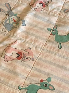 Edredón Cuna Bebé Años 60 De Colección Gatitos Conejitos Ciervos Pastel Rayas Animales Adorables - Imagen 1 de 14