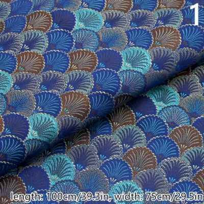 DIY Japanese Brocade Damask Fabric Sew Cloth Fan Print Handmade Sewing 100x75cm - Image 1 of 4