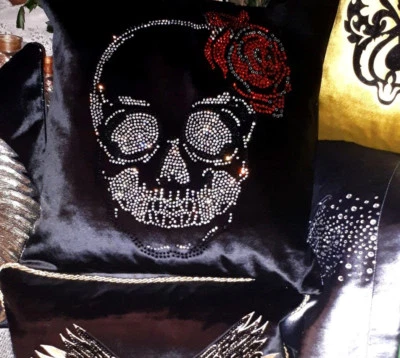 Dekokissen,Schwarz,Samt,Strasssteine,Modern,Extravagant,Loft,45x45cm - Bild 1 von 4