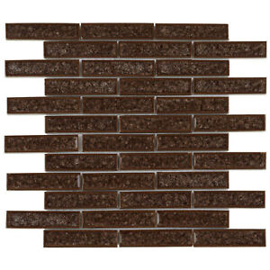 Brown Crackle Glass Mosaic Tile Brick Joint Pattern Kitchen Shower Backsplash