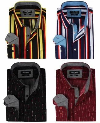 Camisa Para Hombres Estampada a Rayas/Wispy Manga Larga Algodón-Poliéster Informal Camisa Formal S-2XL Foto 1 de 2