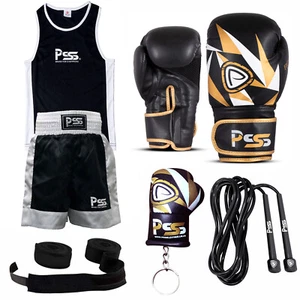 Guante de Boxeo para Niños Uniforme Envoltura de Mano Negro Punzonado Entrenamiento Kickboxing MMA Set - Imagen 1 de 12