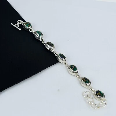 Bracciale Elettroformato In Rame, Azurite E Malachite In Argento 925 Per Regali - Immagine 1 di 4