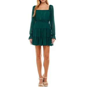 Minidress Wayf Dakota manica lunga verde bosco taglia small nuovo con etichette - Foto 1 di 8