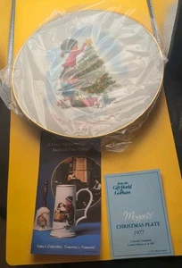 1977 Gorham MOPPETS PLATE Girl Boy HAPPY MERRY CHRISTMAS TREE Fine China VTG - Picture 1 of 4