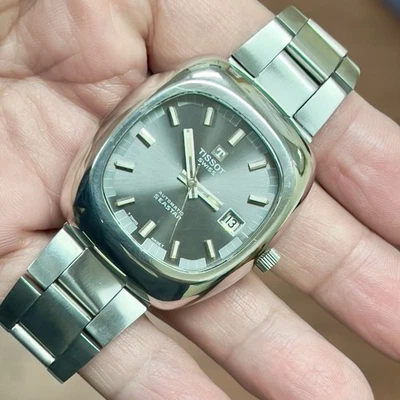 Vintage Tissot Seastar Automatic Day Gray Dial Oval Shape Men’s Swiss Watch RUNS - Image 1 of 4