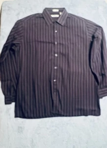 Moda Campia Moda Mens Large Slim Fit Black Striped Long Sleeve Button Up Shirt - Picture 1 of 7